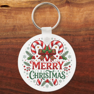Candy Cane Merry Christmas Keychain