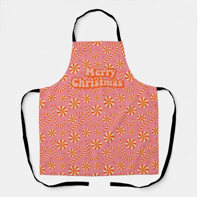 Candy cane Merry Christmas retro pattern        Apron (Front)