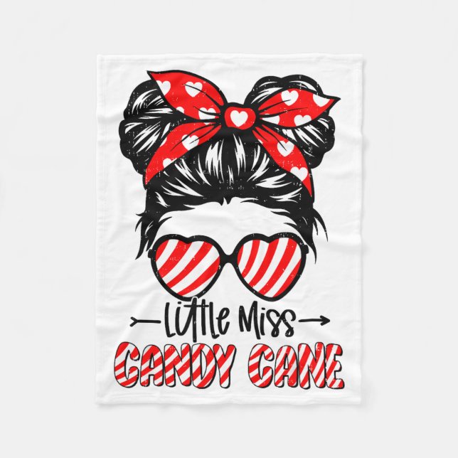 Candy Cane Messy Bun Girl Christmas Xmas Holiday G Fleece Blanket (Front)