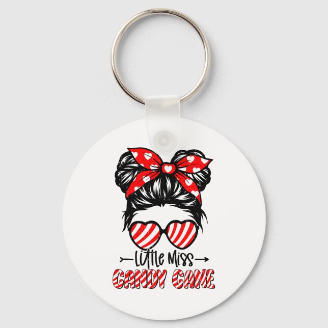 Candy Cane Messy Bun Girl Christmas Xmas Holiday G Keychain (Front)