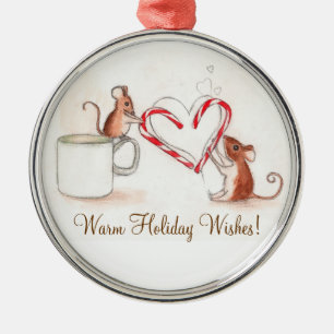 Candy Cane Mice Metal Ornament