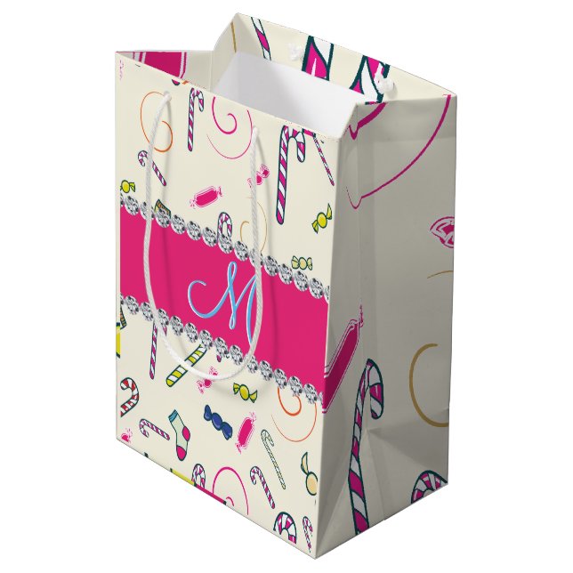 Candy Cane Monogram Medium Gift Bag (Back Angled)