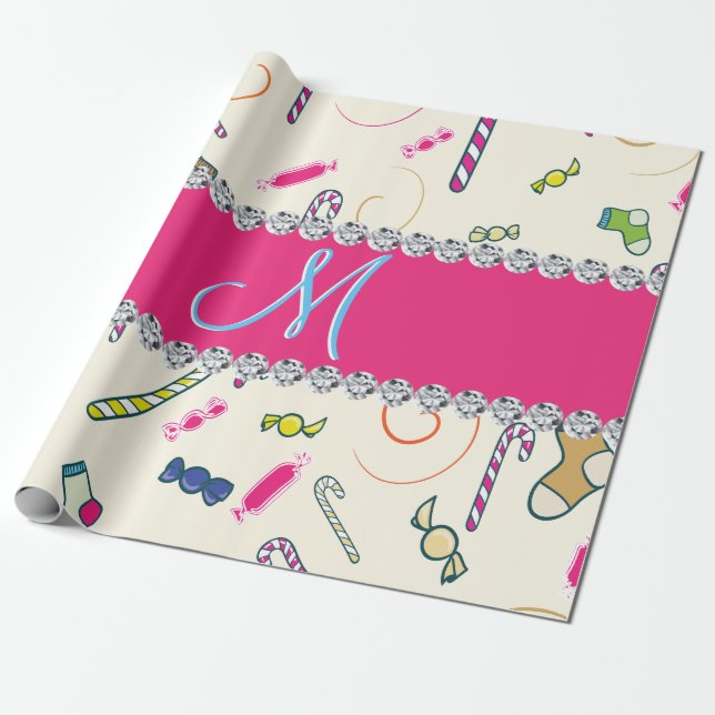 Candy Cane Monogram Wrapping Paper (Unrolled)