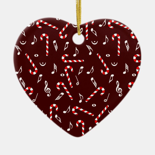 Candy Cane Music Notes  Ceramic Ornament (Front)
