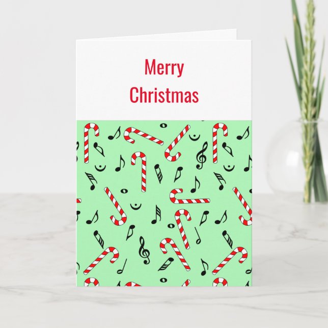 Candy Cane Music Notes Christmas Card (Front)
