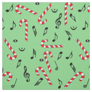 Candy Cane Music Notes Fabric