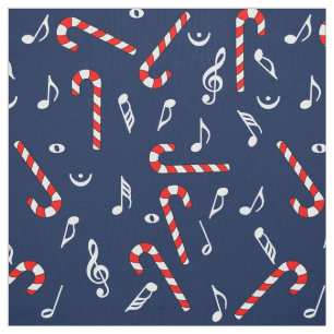 Candy Cane Music Notes Fabric