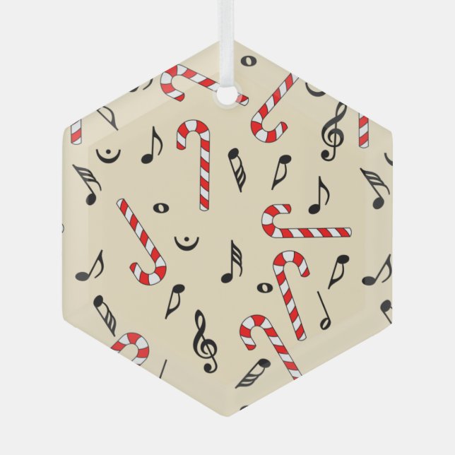 Candy Cane Music Notes Glass Ornament (Front)