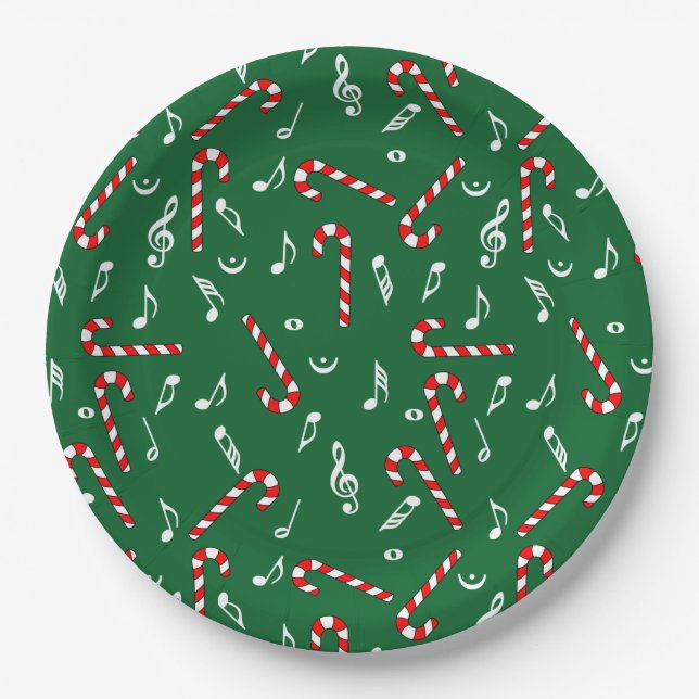 Candy Cane Music Notes Paper Plate (Front)