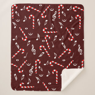 Candy Cane Music Notes Sherpa Blanket