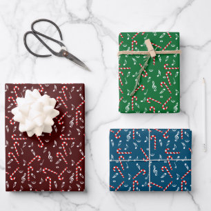 Candy Cane Music Notes Wrapping Paper Sheet