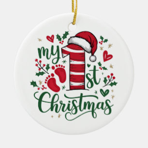 Candy Cane “My 1st Christmas” with Photo Ceramic Ornament