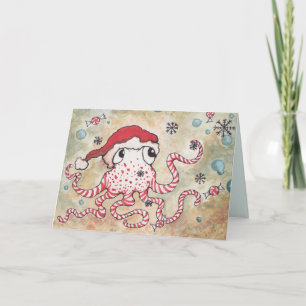Candy Cane Octopus Holiday Card