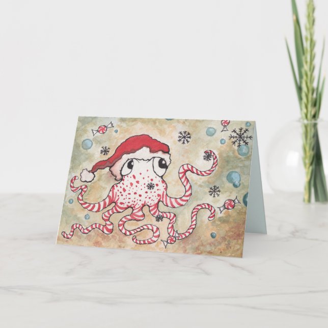 Candy Cane Octopus Holiday Card (Front)