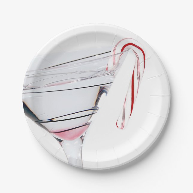 candy cane on martini glass paper plate (Front)
