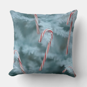 Candy Cane on Tree Throw Pillow