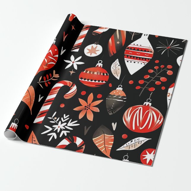 Candy Cane & Ornament Wrapping Paper (Unrolled)
