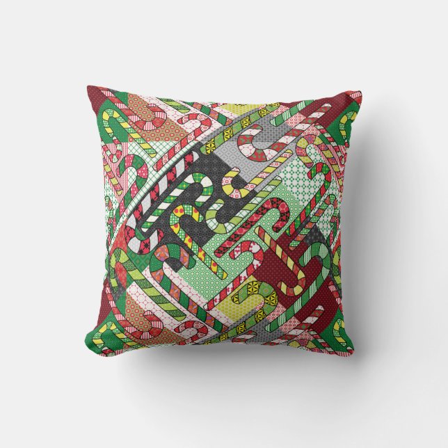 Candy Cane Patchwork Pattern Throw Pillow (Front)