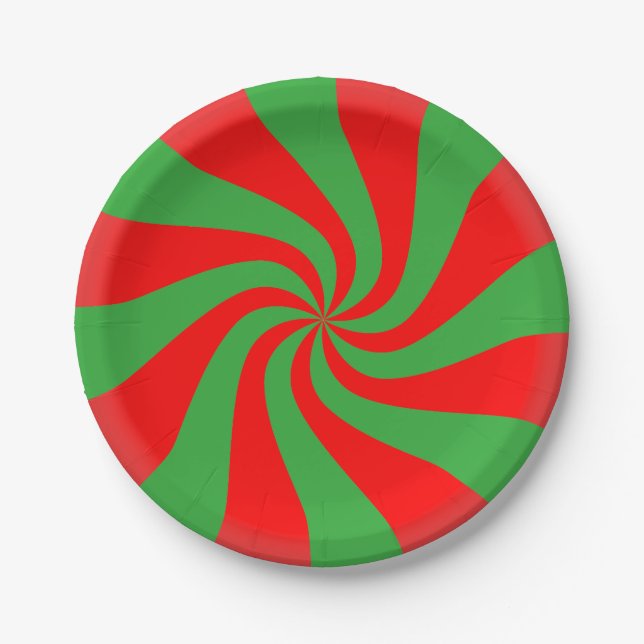 Candy cane pattern red and green paper plate (Front)