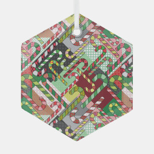 Candy Cane Pattern Slant Ceramic Ornament