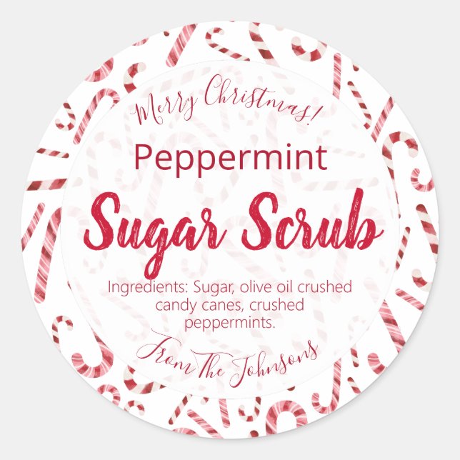 Candy Cane Peppermint Christmas Sugar Scrub Labels (Front)