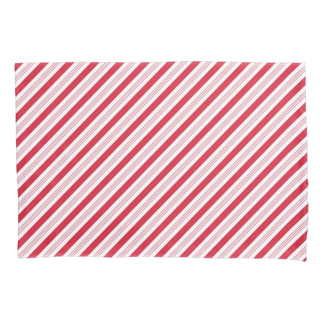 Candy Cane Peppermint Holiday Red White Striped Pillowcase (Front)