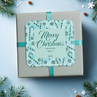 Candy Cane Peppermint Square Sticker