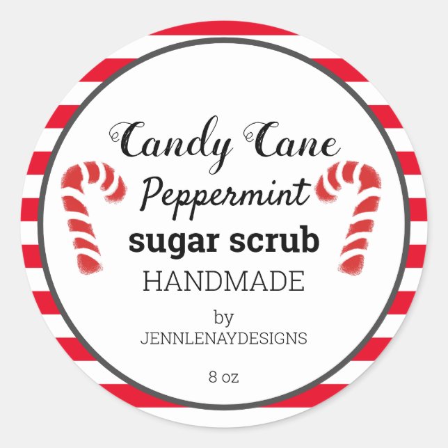 Candy Cane Peppermint Sugar Scrub Custom Labels (Front)