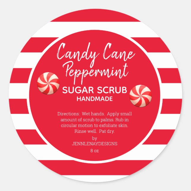 Candy Cane Peppermint Sugar Scrub DIY Classic Round Sticker (Front)