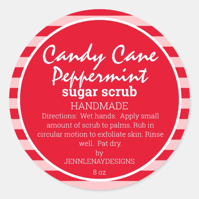 Candy Cane Peppermint Sugar Scrub Homemade Custom Classic Round Sticker (Front)