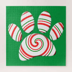 Candy Cane Peppermint Swirl Paw In Red Green White Jigsaw Puzzle