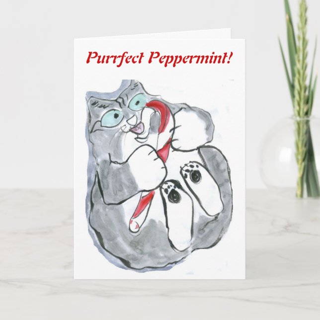 Candy Cane.... Peppermint, Yum! Holiday Card (Front)