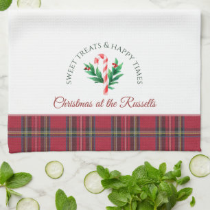 Candy Cane Personalized Family Name Christmas Kitchen Towel