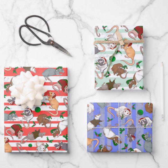 Candy Cane Pet Rattie Christmas! Wrapping Paper Sheet (Front)