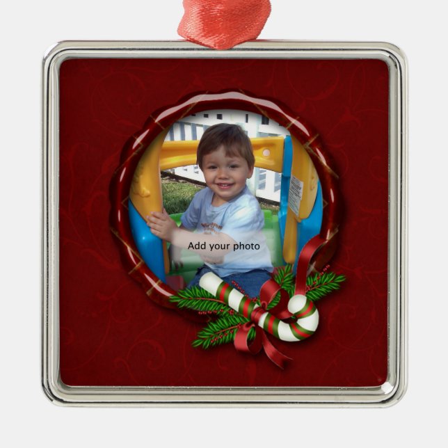 Candy Cane Photo Frame Christmas Ornament (Front)