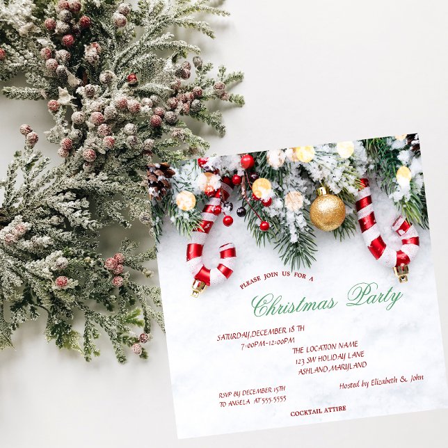 Candy Cane ,Pine Tree Branches Christmas Invitation (Creator Uploaded)