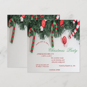 Candy Cane ,Pine Tree Christmas   Party Invitation