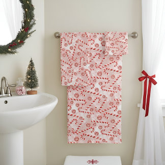 Candy Cane pink Christmas   Bath Towel Set