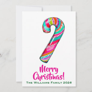 Candy Cane Pink Christmas Boho Holiday Card