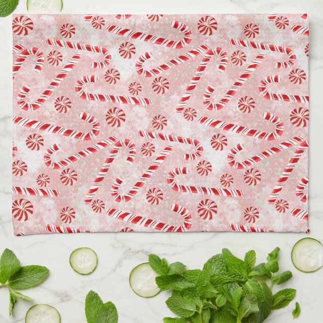 Candy Cane pink Christmas  Kitchen Towel (Folded)