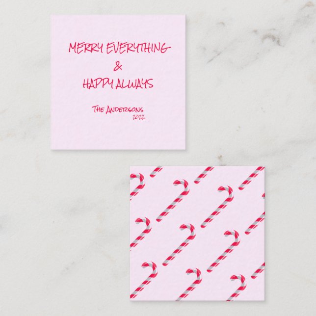 Candy Cane Pink Happy Holidays Merry Everything Card (Front/Back)