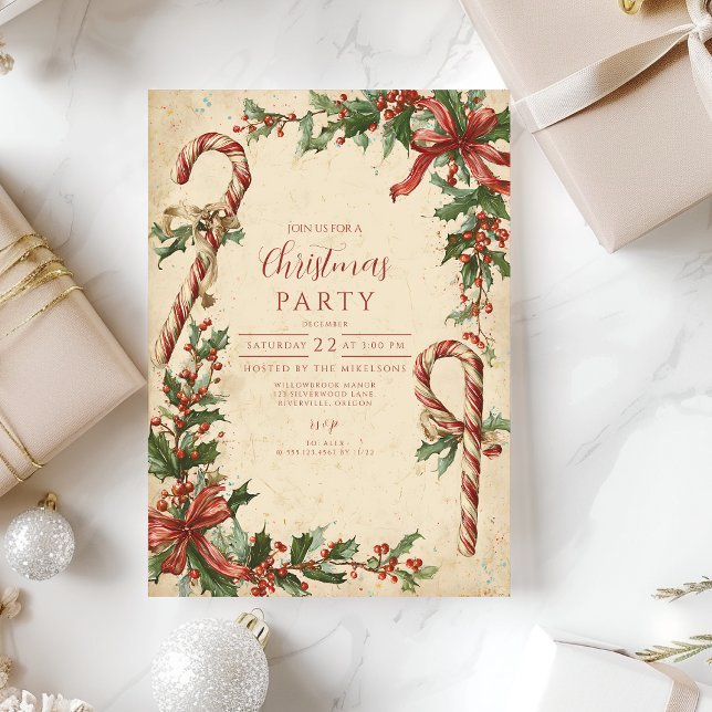 Candy Cane Poinsettia Christmas Invitation (Creator Uploaded)