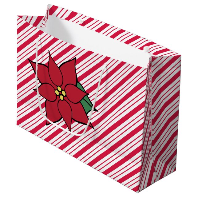 Candy Cane Poinsettia Gift Bag (Front Angled)