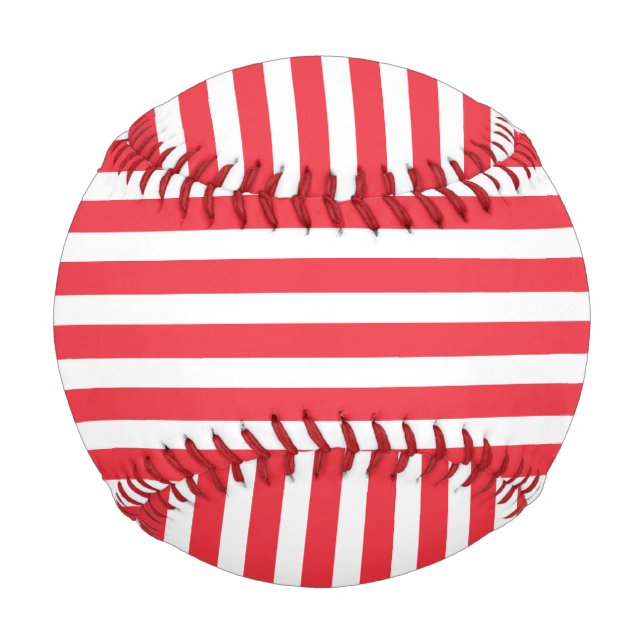 Candy Cane Red and White Simple Horizontal Striped Baseball (Front)