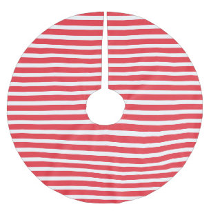 Candy Cane Red and White Simple Horizontal Striped Brushed Polyester Tree Skirt