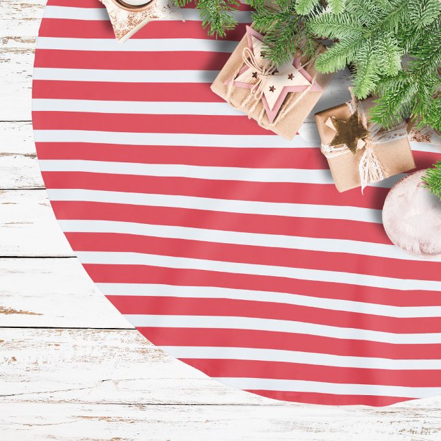 Candy Cane Red and White Simple Horizontal Striped Brushed Polyester Tree Skirt (Creator Uploaded)