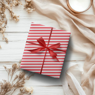 Candy Cane Red and White Simple Horizontal Striped Wrapping Paper