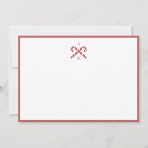 Candy Cane Red Custom Initial Note Card