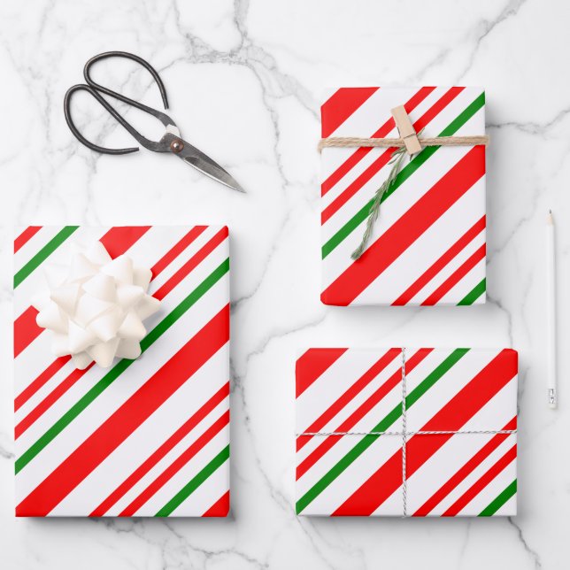 Candy Cane Red Green White Christmas Pattern Wrapping Paper Sheet (Front)