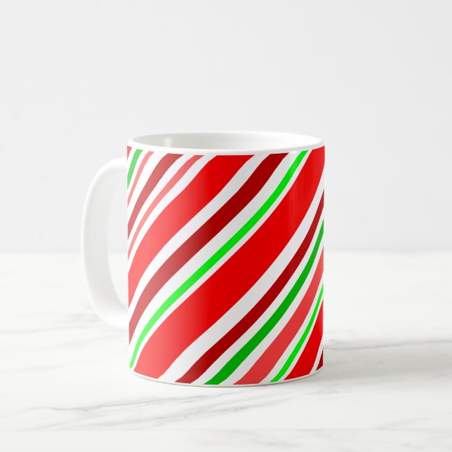 Candy Cane Red Green White Stripes Festive Coffee Mug (Front Left)